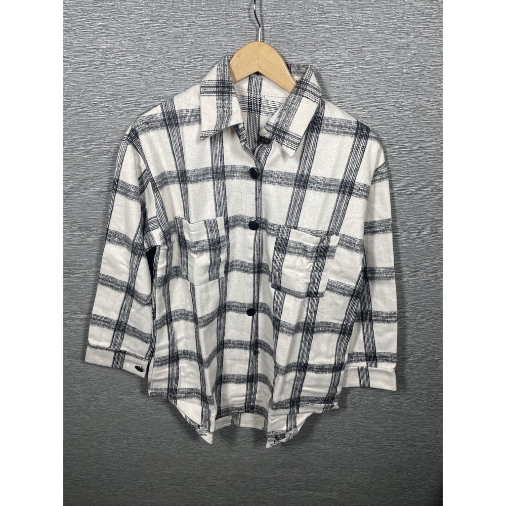 Mens Button Up Flannel Soft Black And White Size Medium